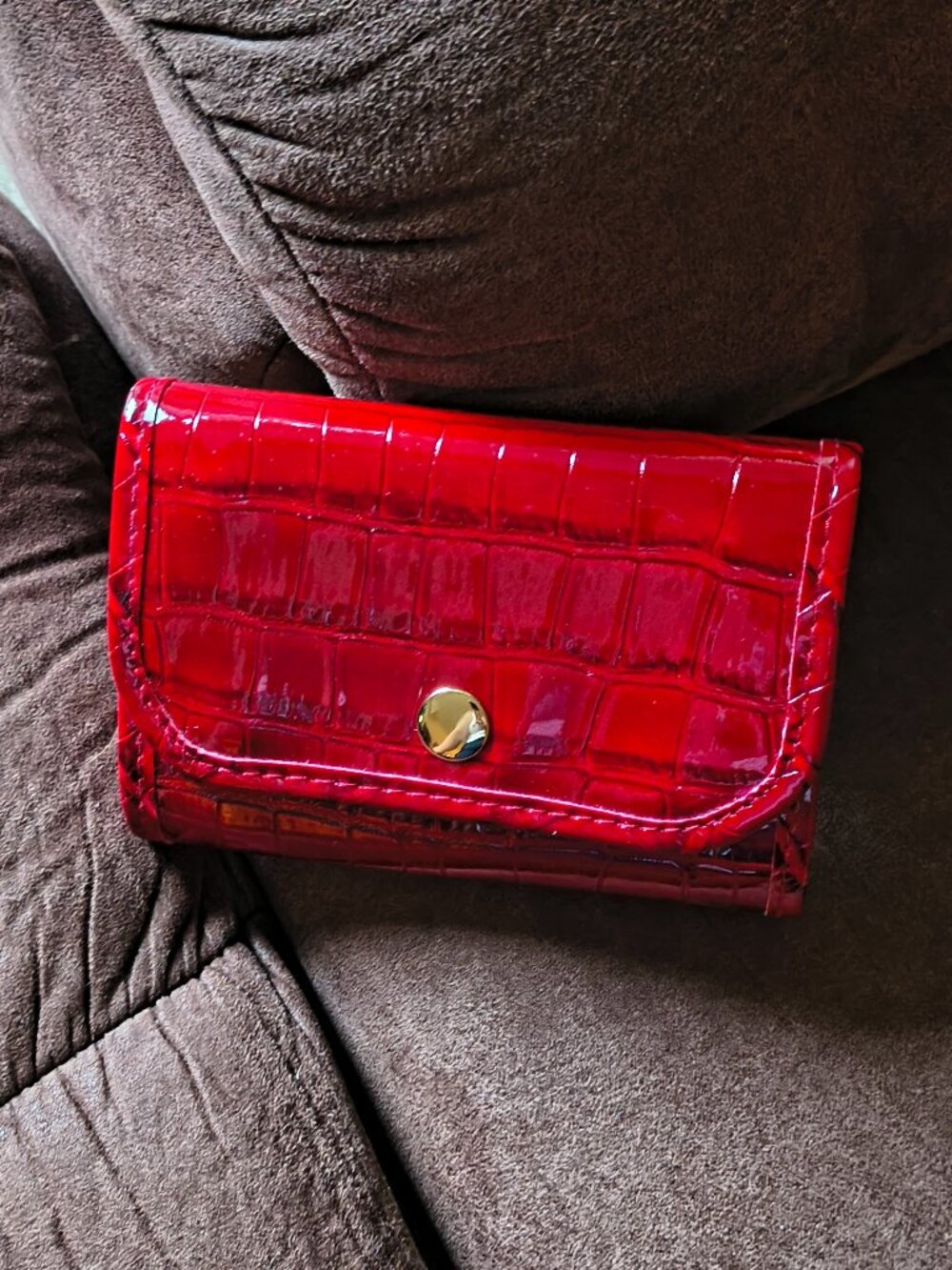 Red Crocodile Pattern Faux Leather Mini Travel Jewelry Roll Bag